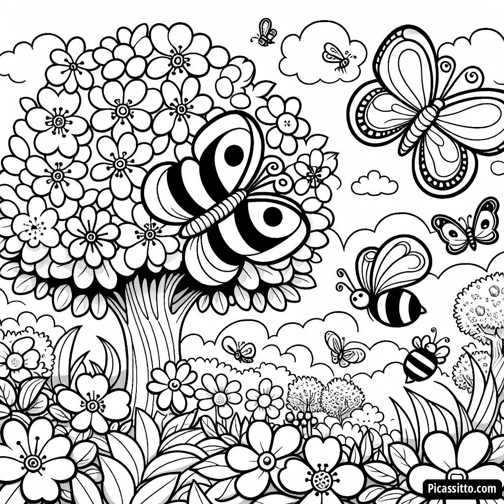 Раскраска Цветущего Сада