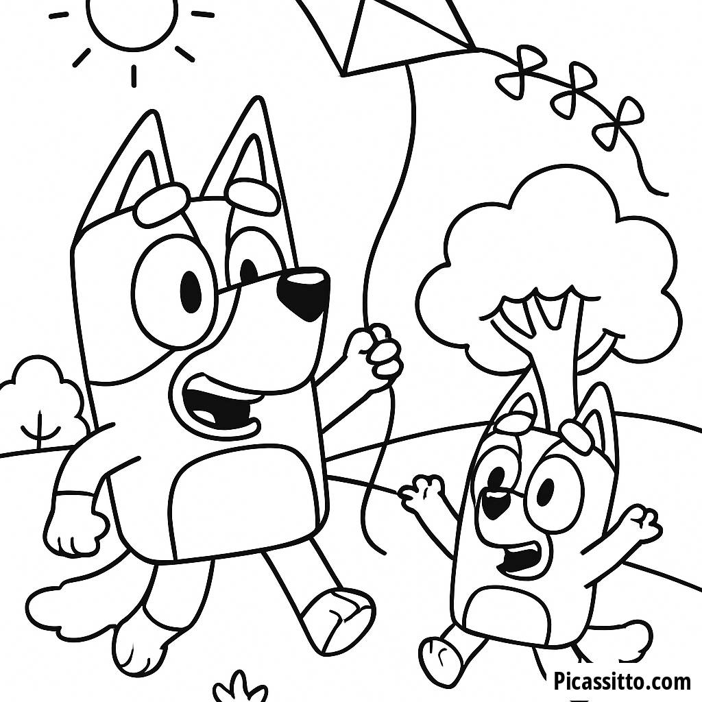 Pagina da Colorare di Bluey e Bingo al Parco