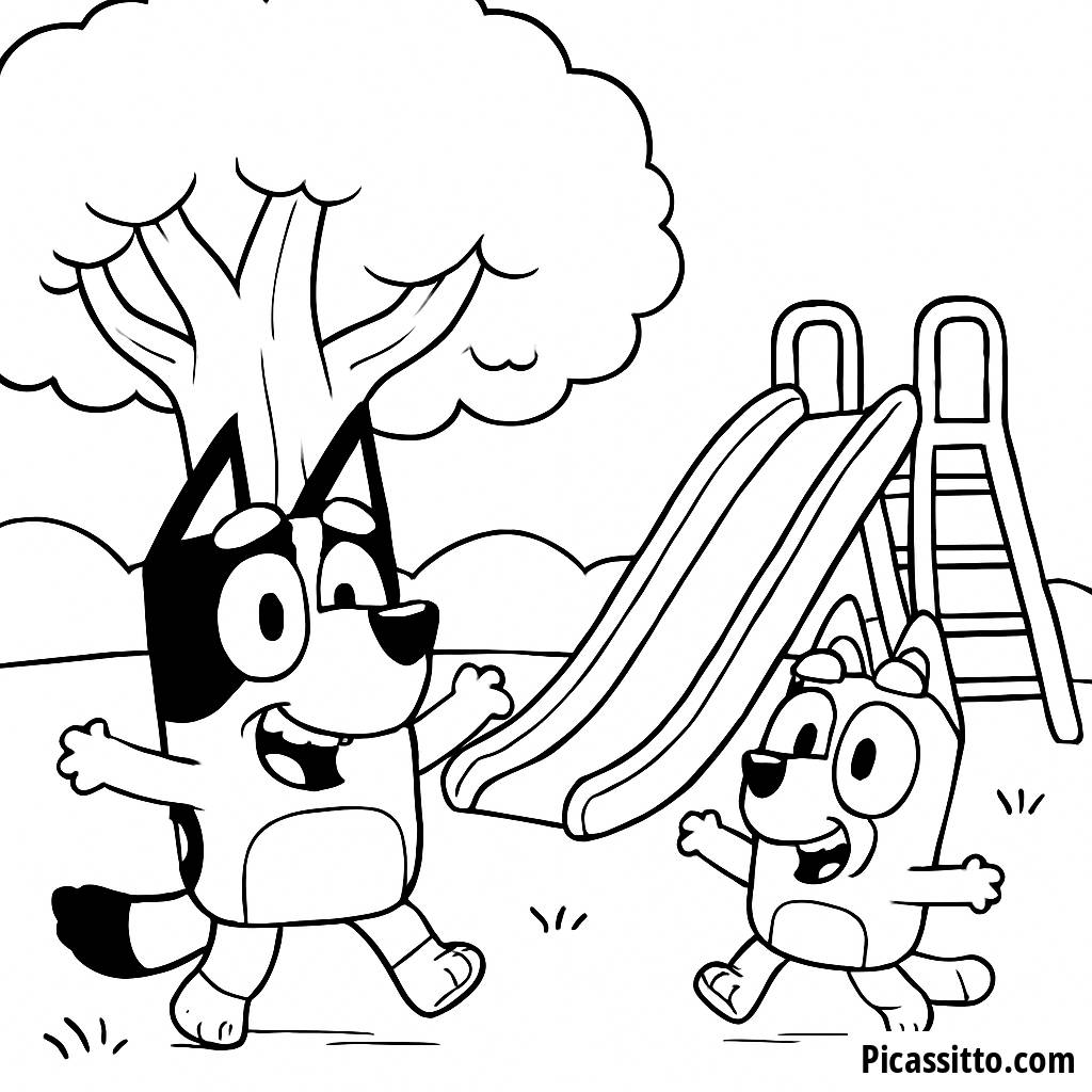 Bluey und Bingo im Park Malvorlage