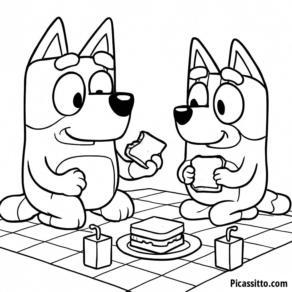 Página para Colorear de Picnic de Bluey