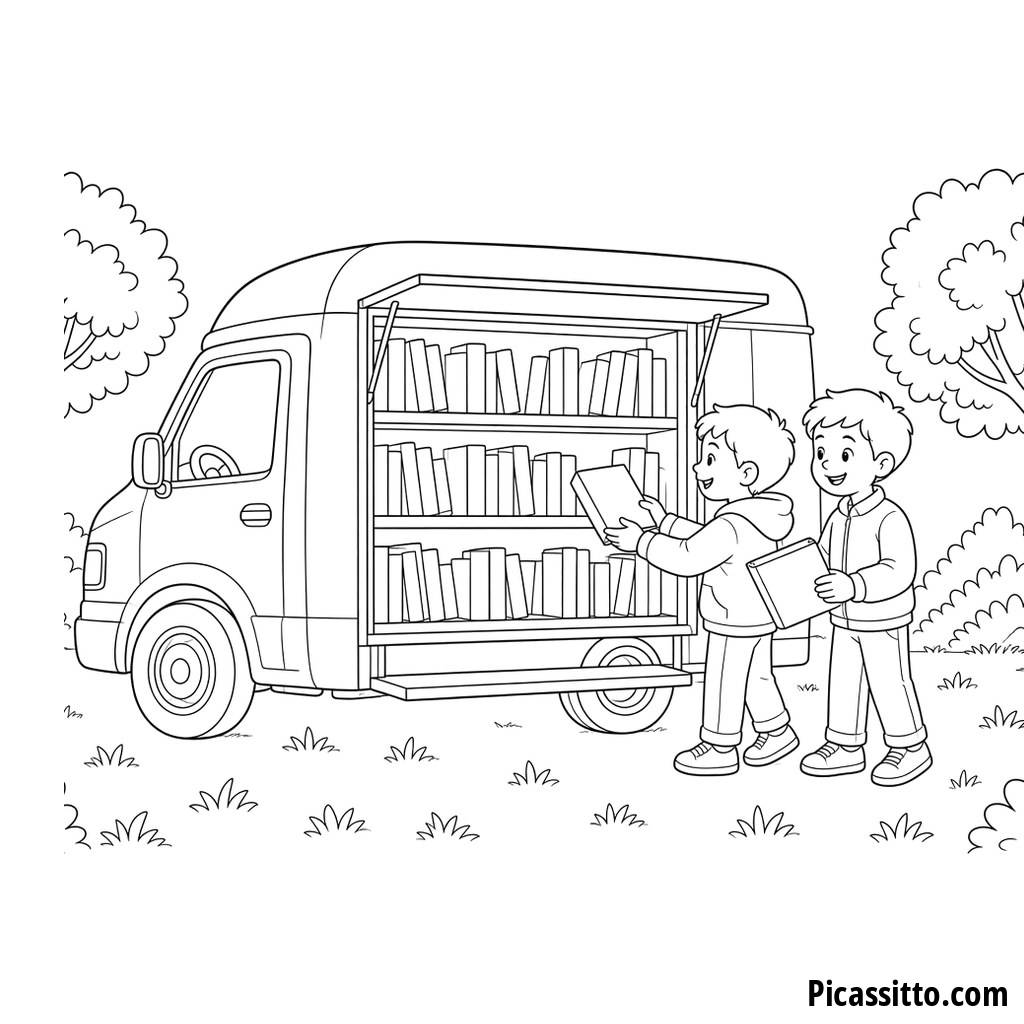 Bookmobile Library Van Coloring Page
