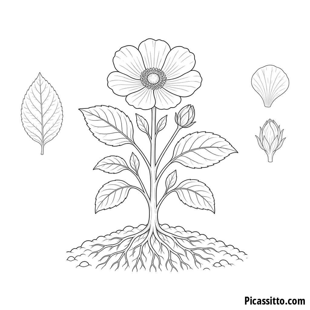 Botanical Flower Study Coloring Page