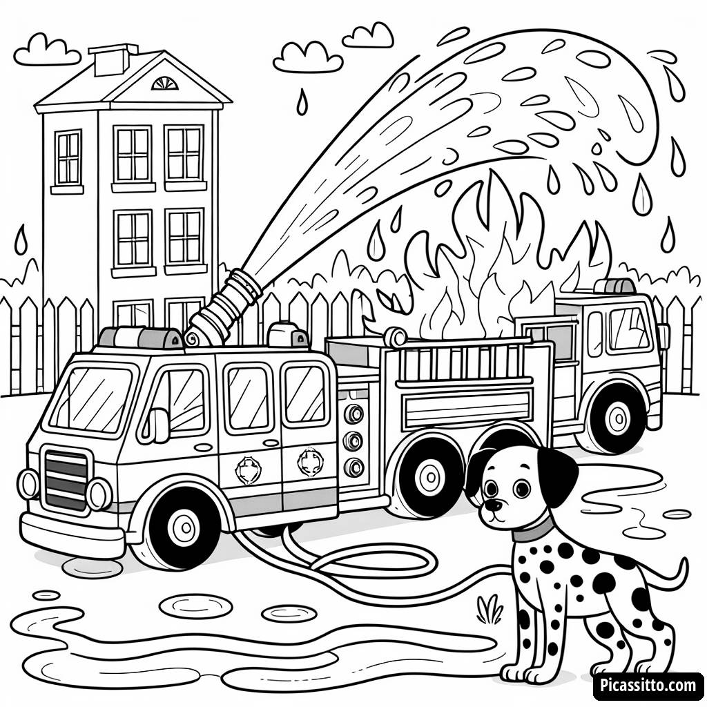 Pagina da Colorare del Coraggioso Camion dei Pompieri