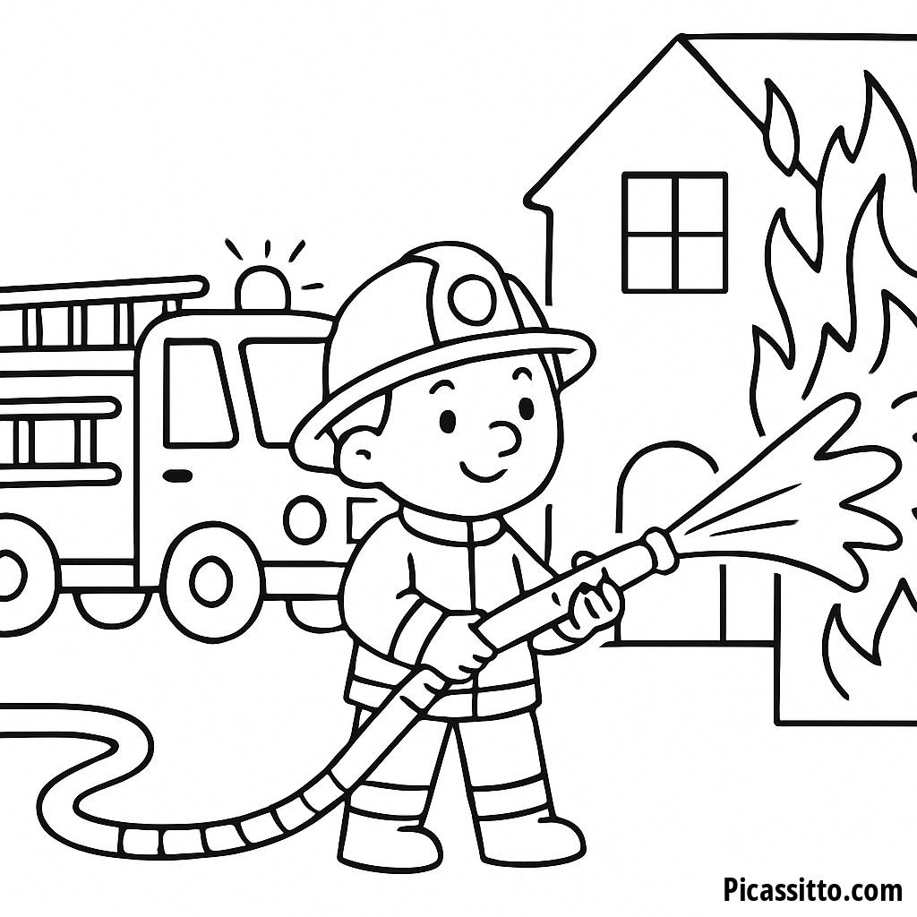 Página para Colorear Valiente Bombero