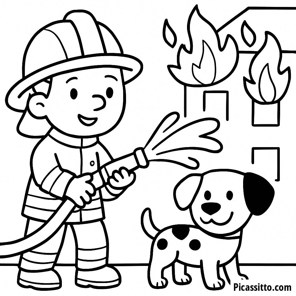 Pagina da Colorare del Coraggioso Pompiere