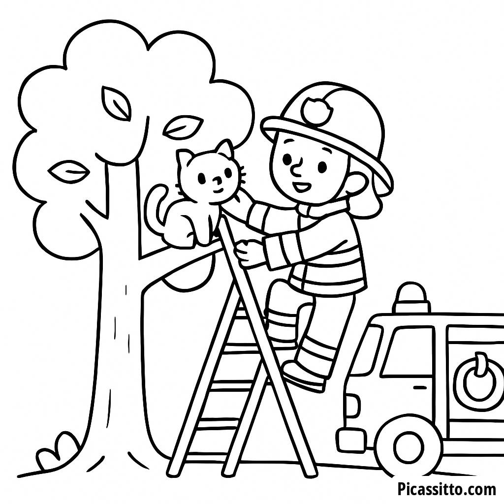 Pagina da Colorare del Coraggioso Pompiere