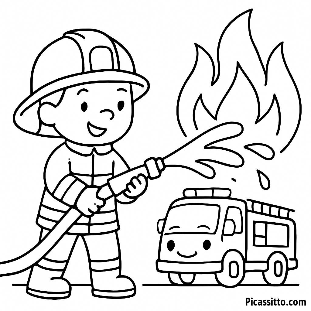 Page à Colorier de Pompier Courageux