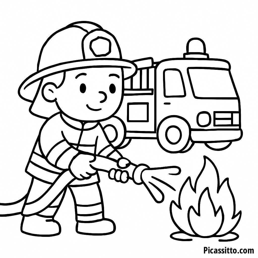 Brave Firefighter Coloring Page