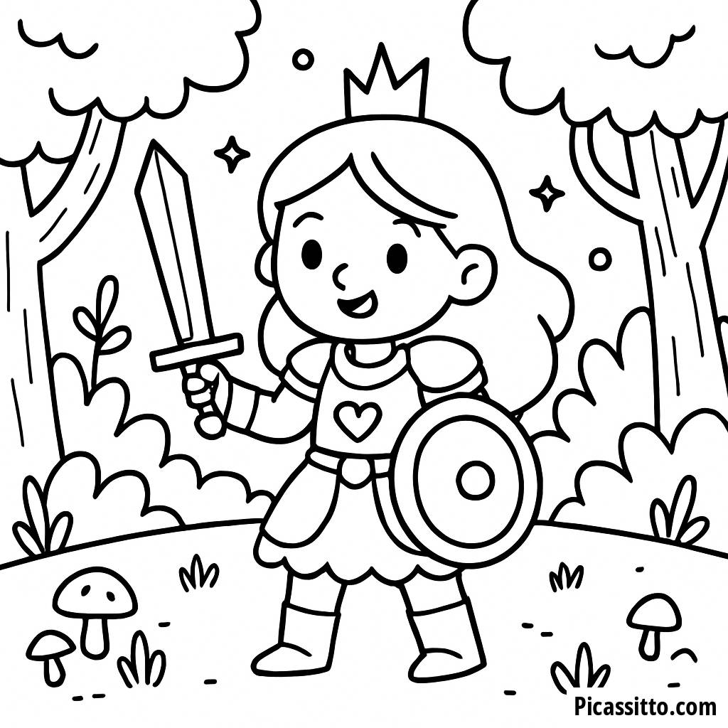 Página para Colorear: Valiente Princesa Guerrero