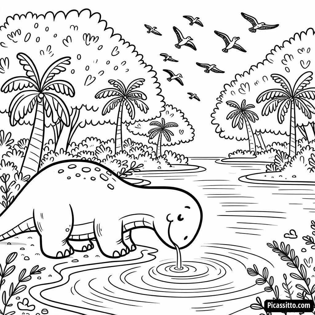 Brontosaurus Malvorlage - Trinken aus dem Funkelnden Fluss!