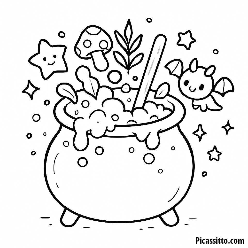 Ausmalbild des Sprudelnden Zaubertrank-Kessels