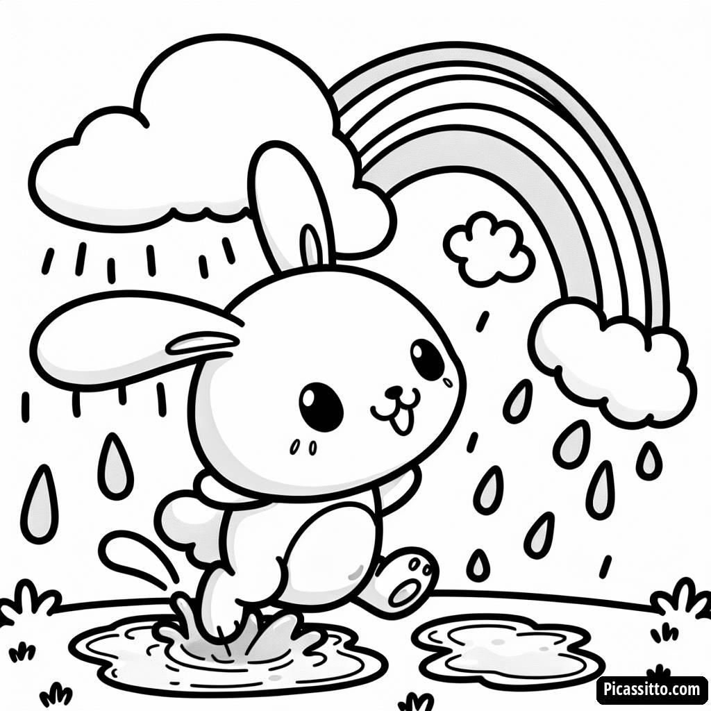 Malvorlage von einem Hasen, der in Pfützen springt