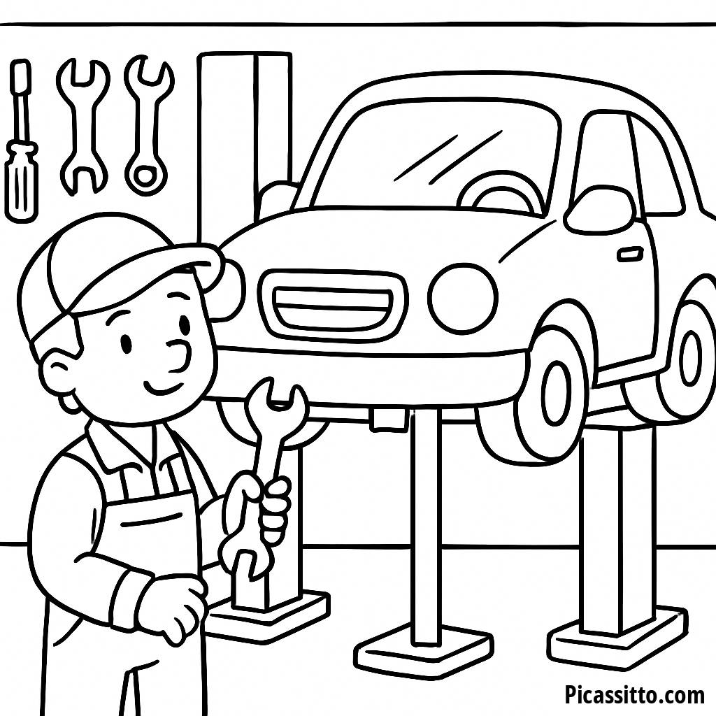 Pagina da Colorare di un Garage Occupato