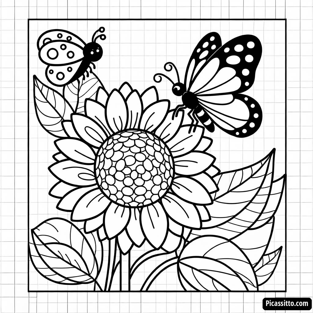 Pagina da Colorare di Farfalla e Coccinella