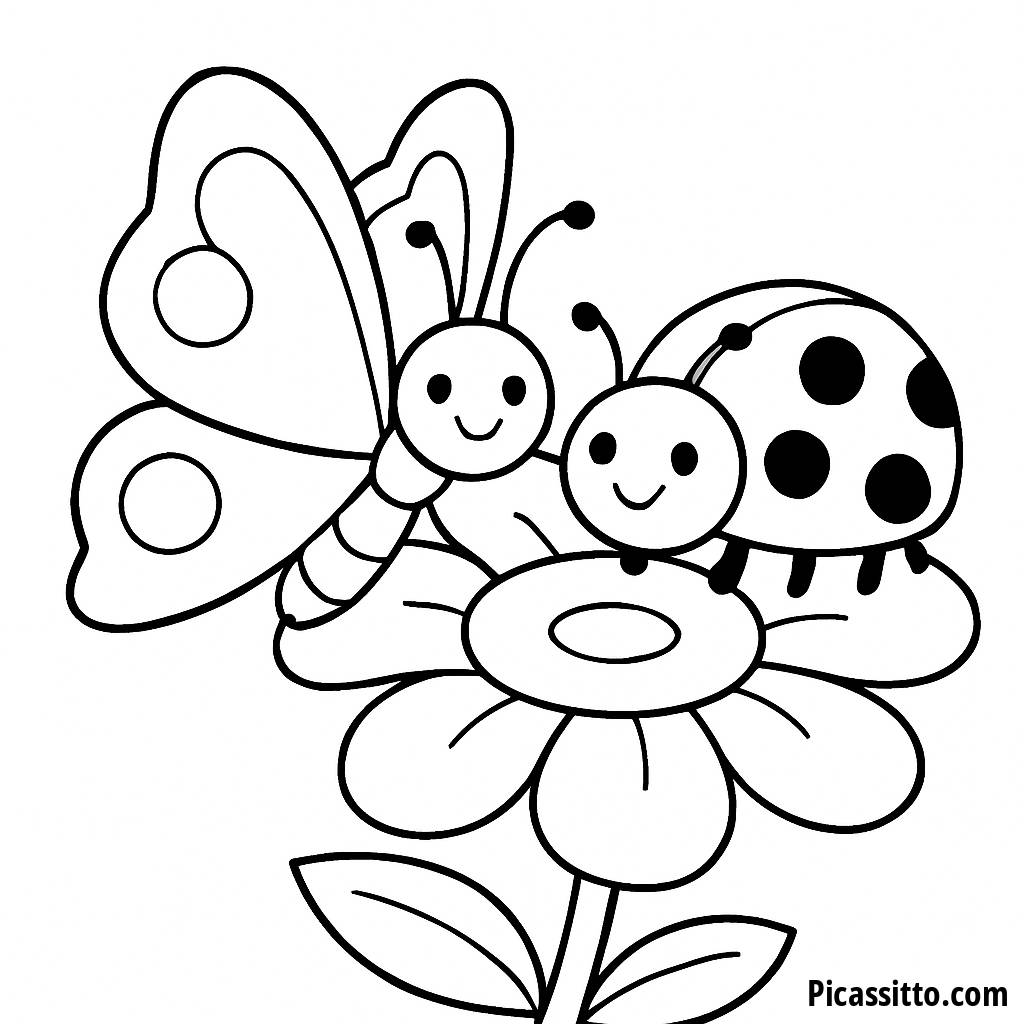 Pagina da Colorare con Farfalla e Coccinella!