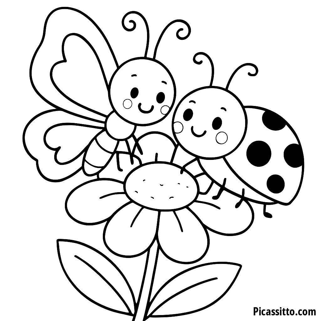 Página para Colorear de Mariposa y Mariquita