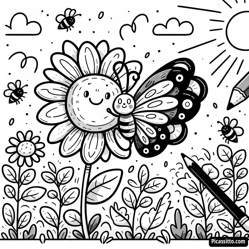 Page à Colorier Papillon et Tournesol