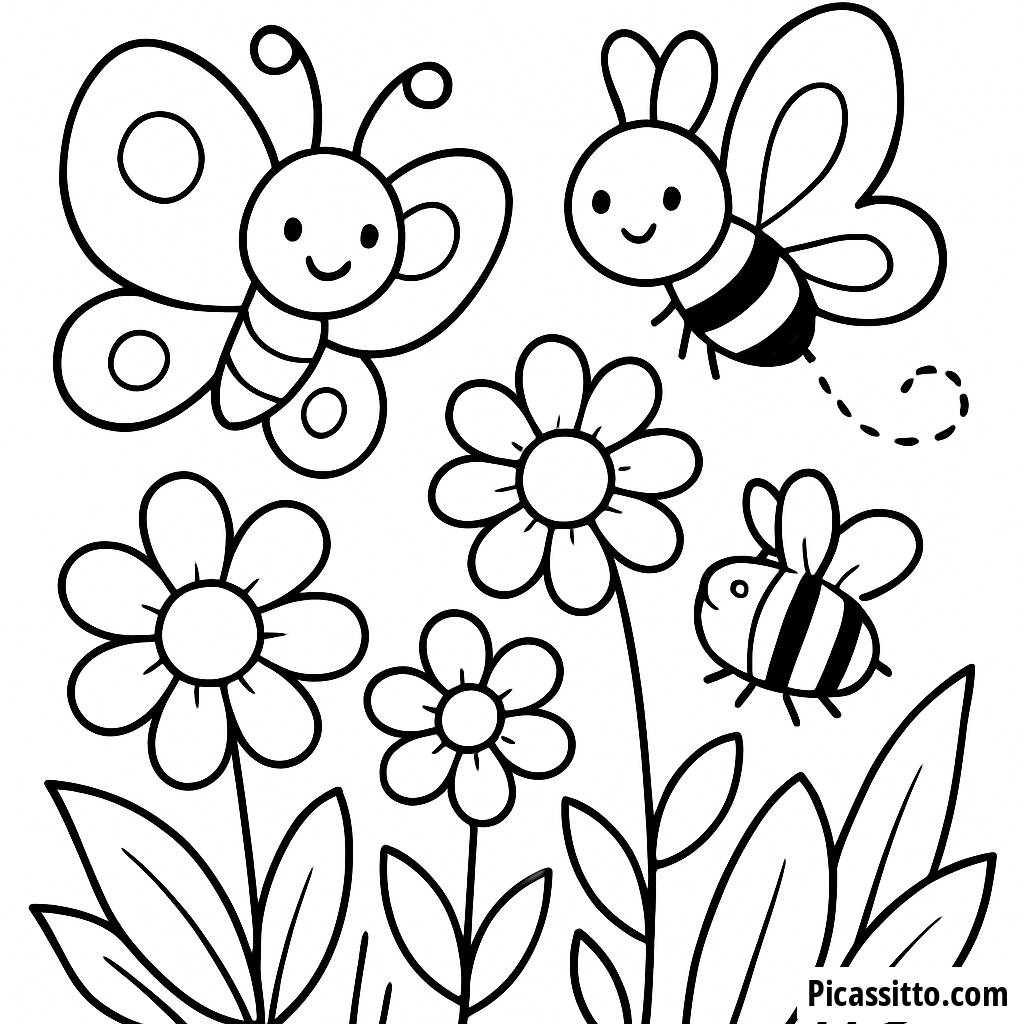 Pagina da Colorare del Giardino delle Farfalle