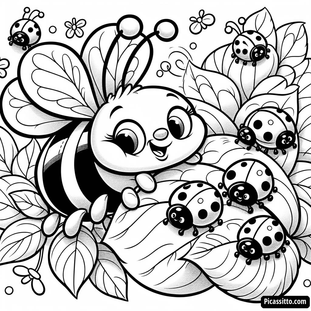 Раскраска с Веселой Пчелой и Яркими Божьими Корівками