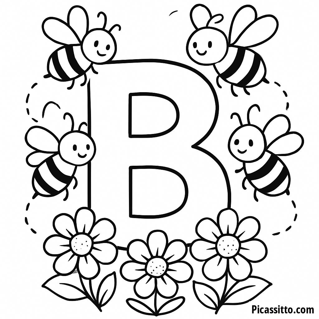 Buzzing Bees and Blooming Flowers Coloring Page