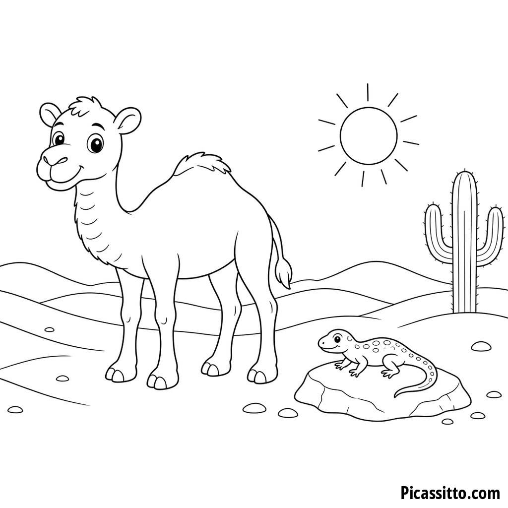 Camel and Lizard in the Desert Coloring Page