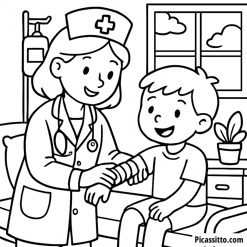 Caring Nurse Coloring Page