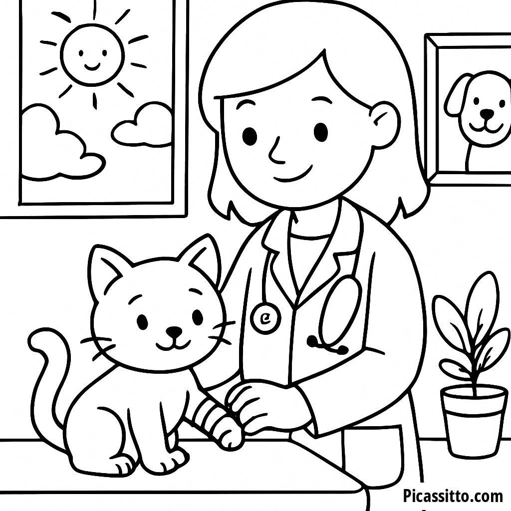 Caring Vet Coloring Page