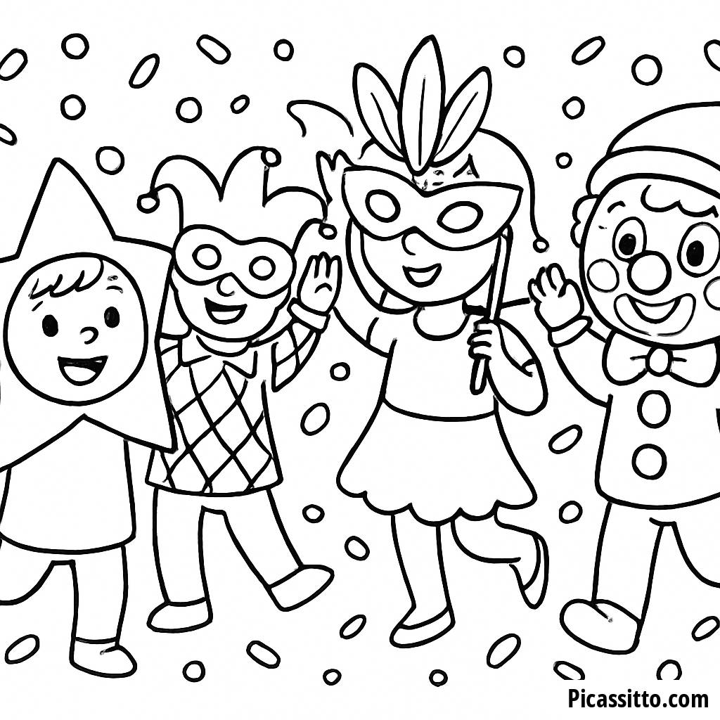Diversão de Carnaval: Colorir Sua Própria Página de Colorir de Festa de Fantasias