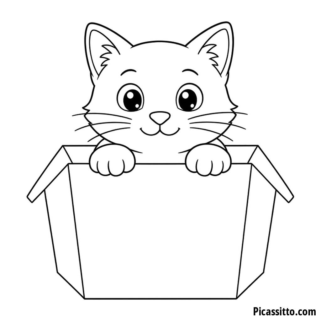 Cat in a Box Coloring Page