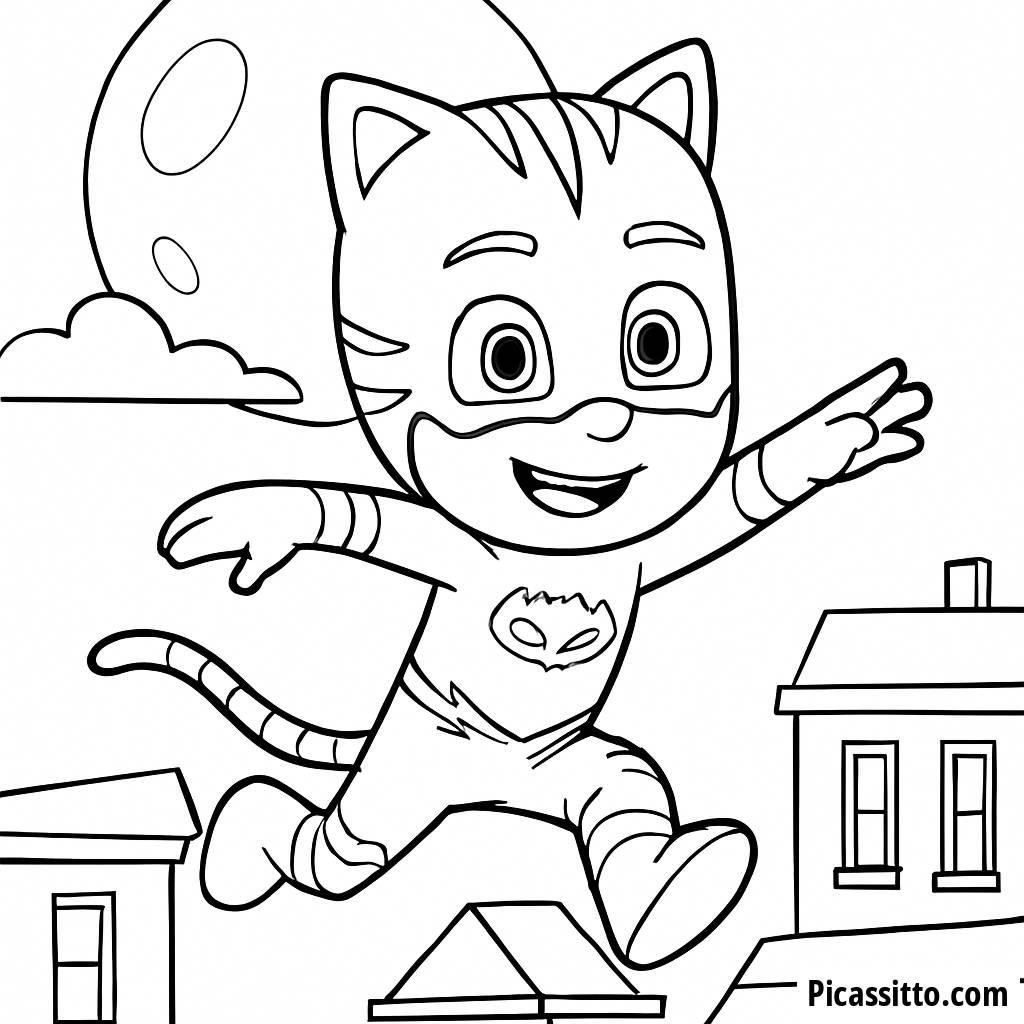 Catboy auf dem Dach Abenteuer Ausmalbild