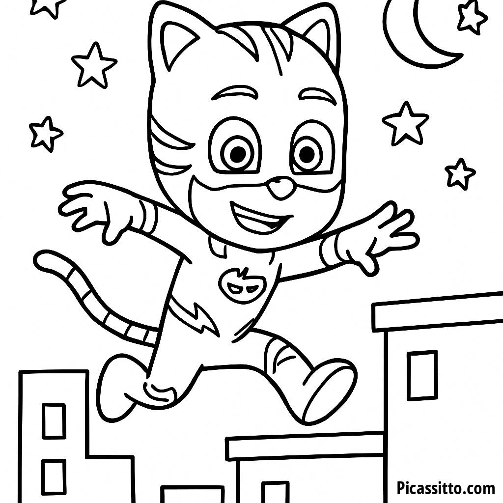Catboy Rooftop Adventure Coloring Page
