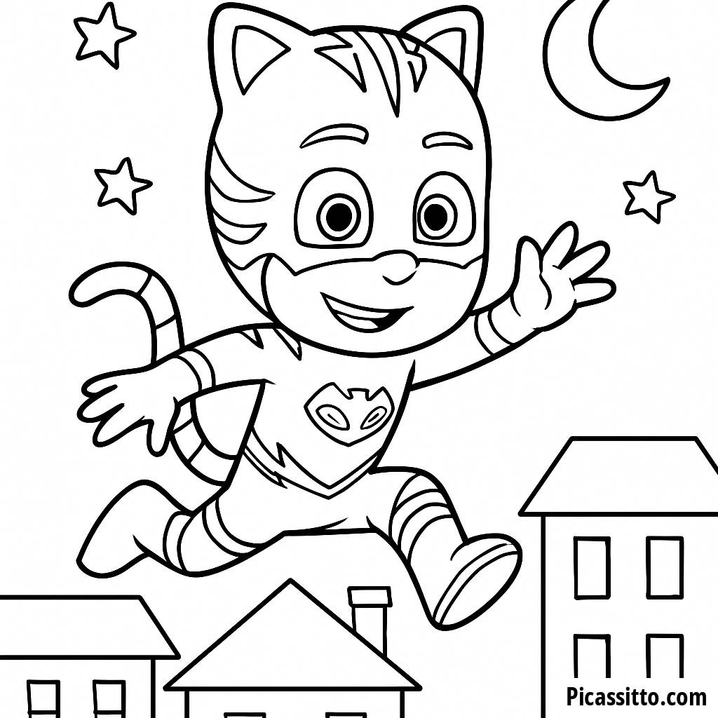 Pagina da Colorare Catboy in Avventura sui Tetti