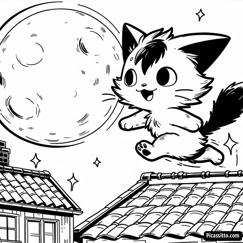 Page à Colorier de Catboy Sautant entre les Toits