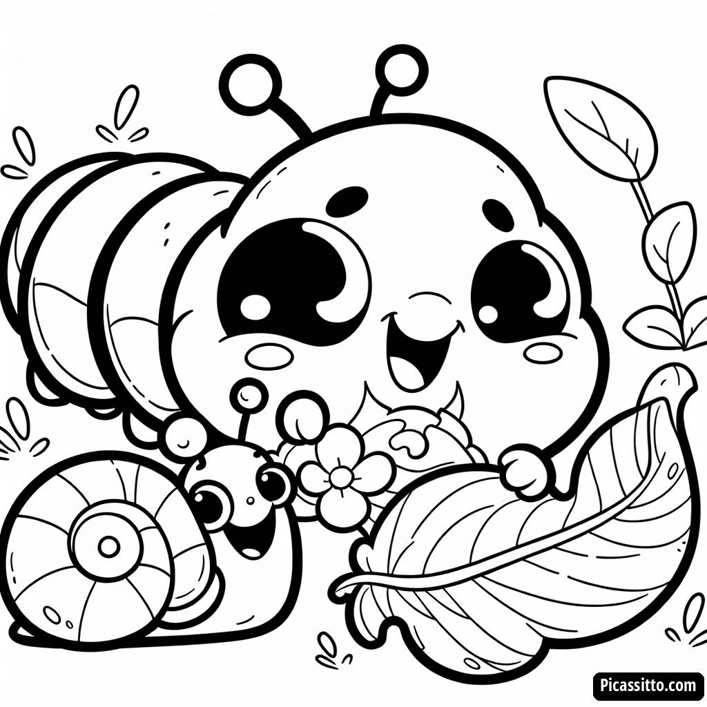 Página para Colorear de Oruga y Caracol