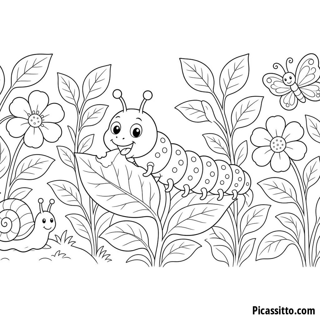 Munching Caterpillar on a Leaf Coloring Page