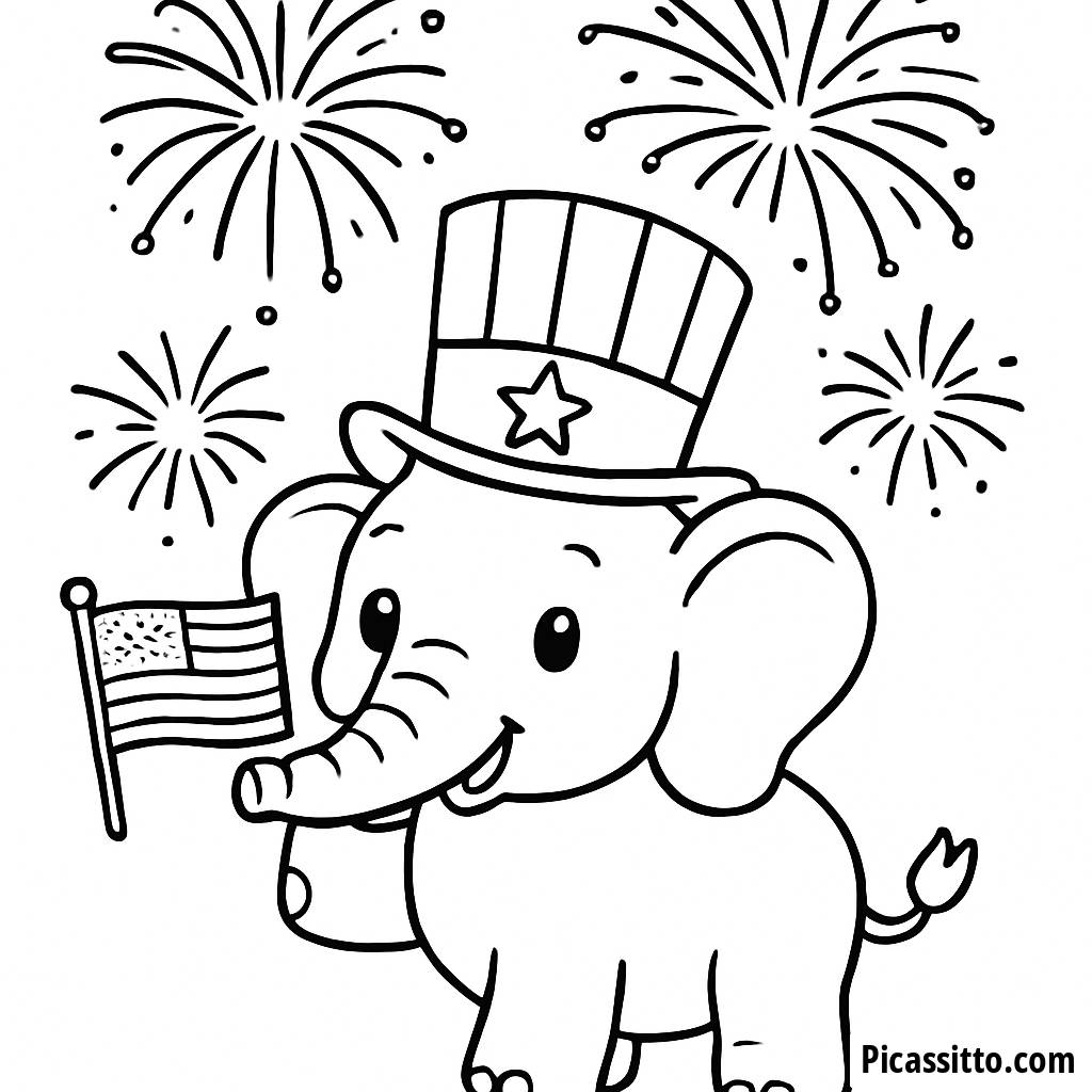 Celebrate Independence Day with Our Cute Elephant Coloring Page!