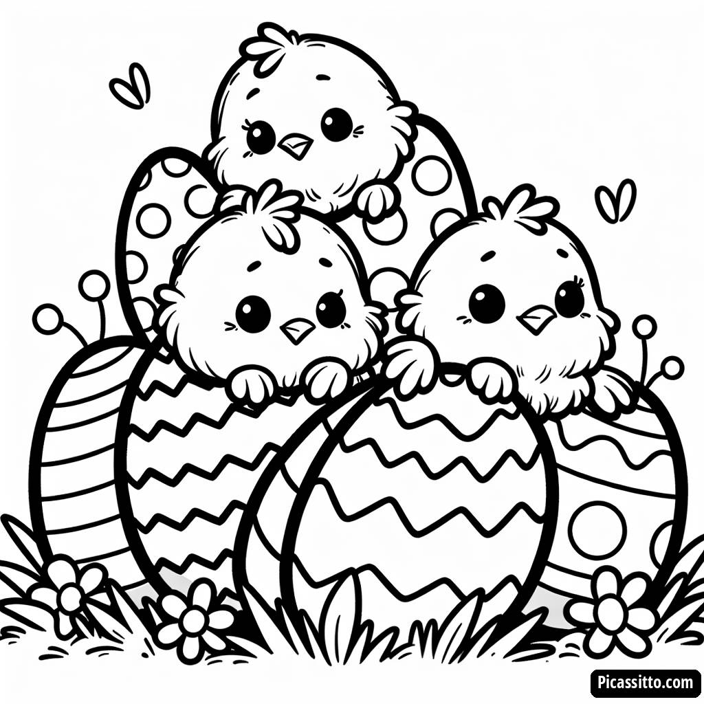 Pagina da Colorare di Pulcini: Sorprese con Uova di Pasqua!