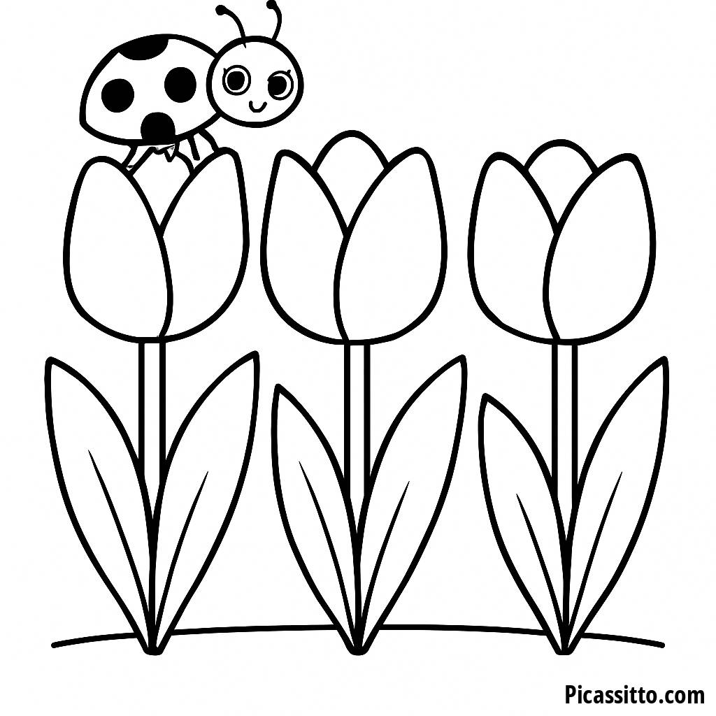 Página para Colorear de Encantadoras Tulipanes