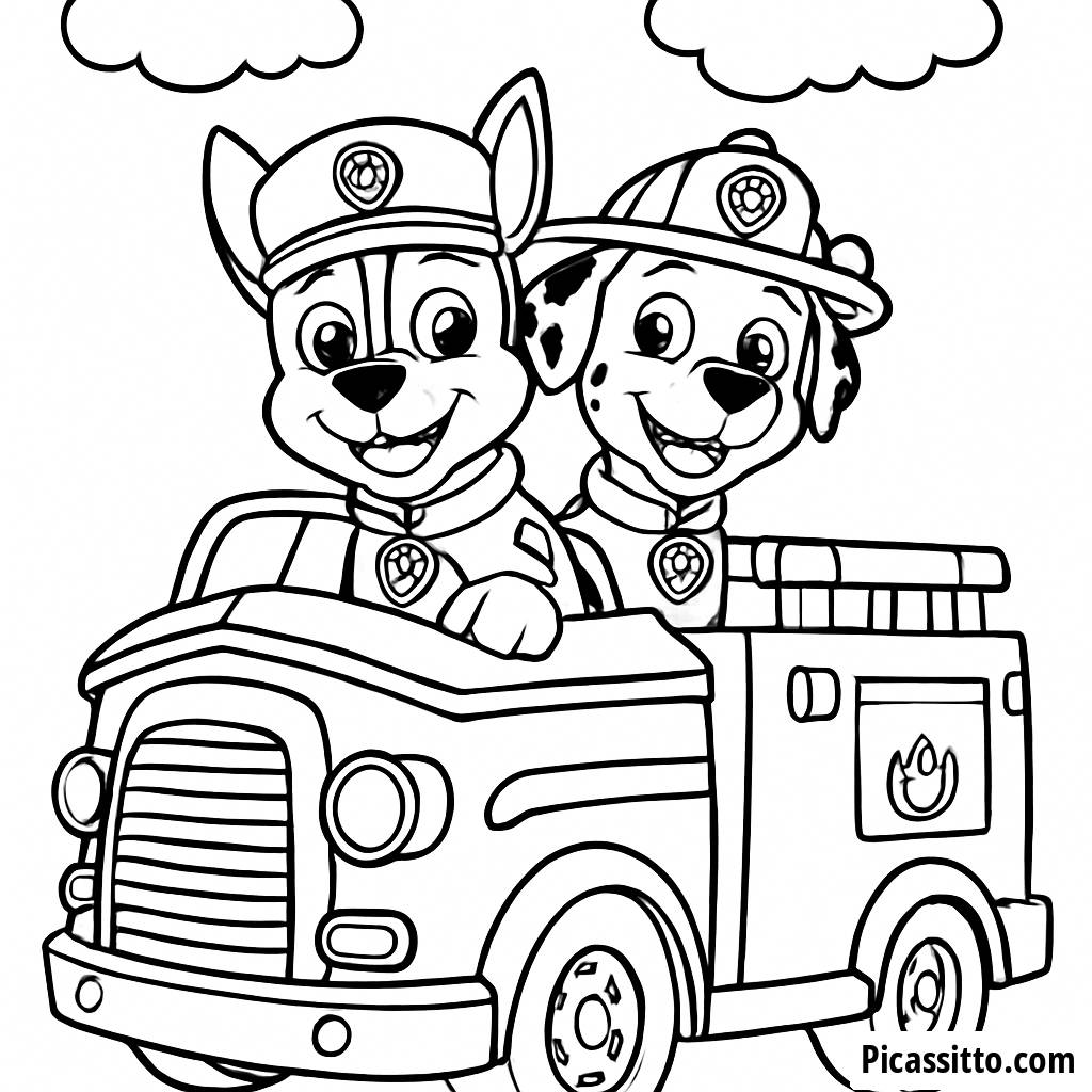 Chase and Marshall Fire Truck Coloring Page