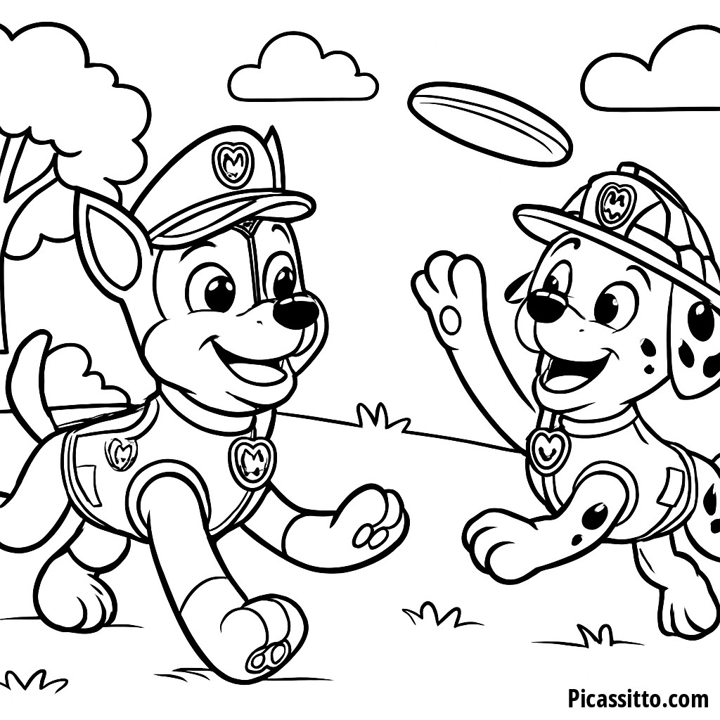Chase and Marshall Frisbee Fun Coloring Page