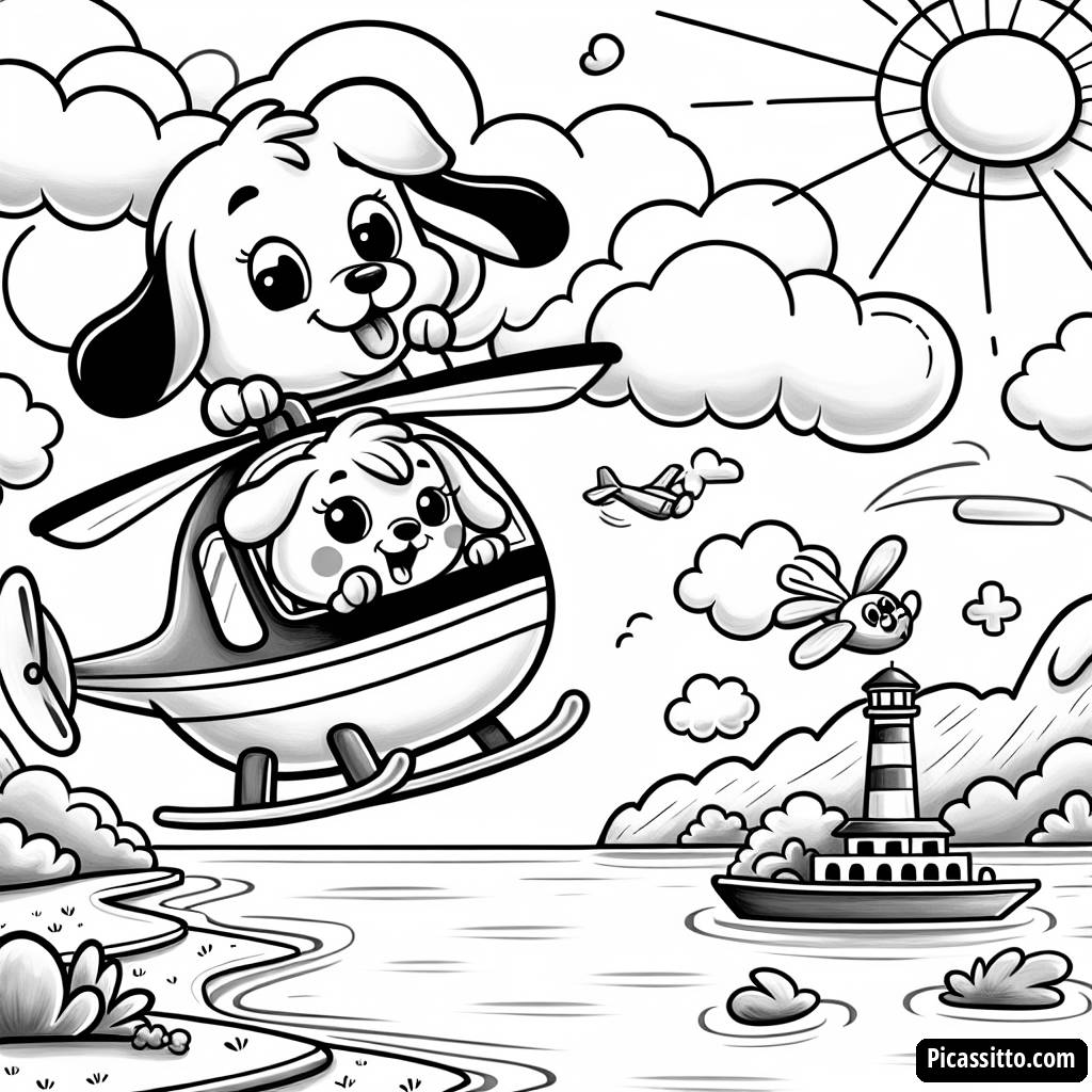 Pagina da Colorare di Chase e Skye in Elicottero