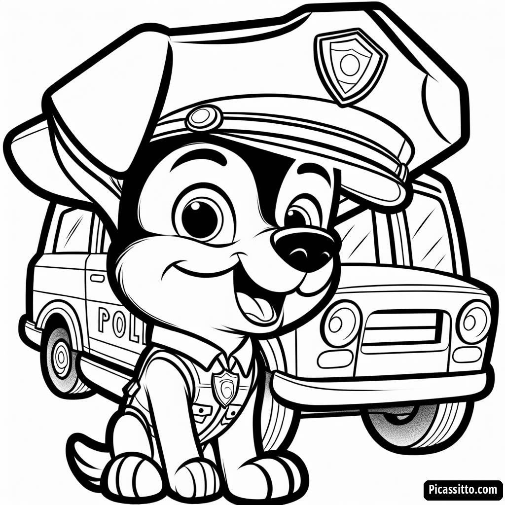 Chase in His Police Car Coloring Page
