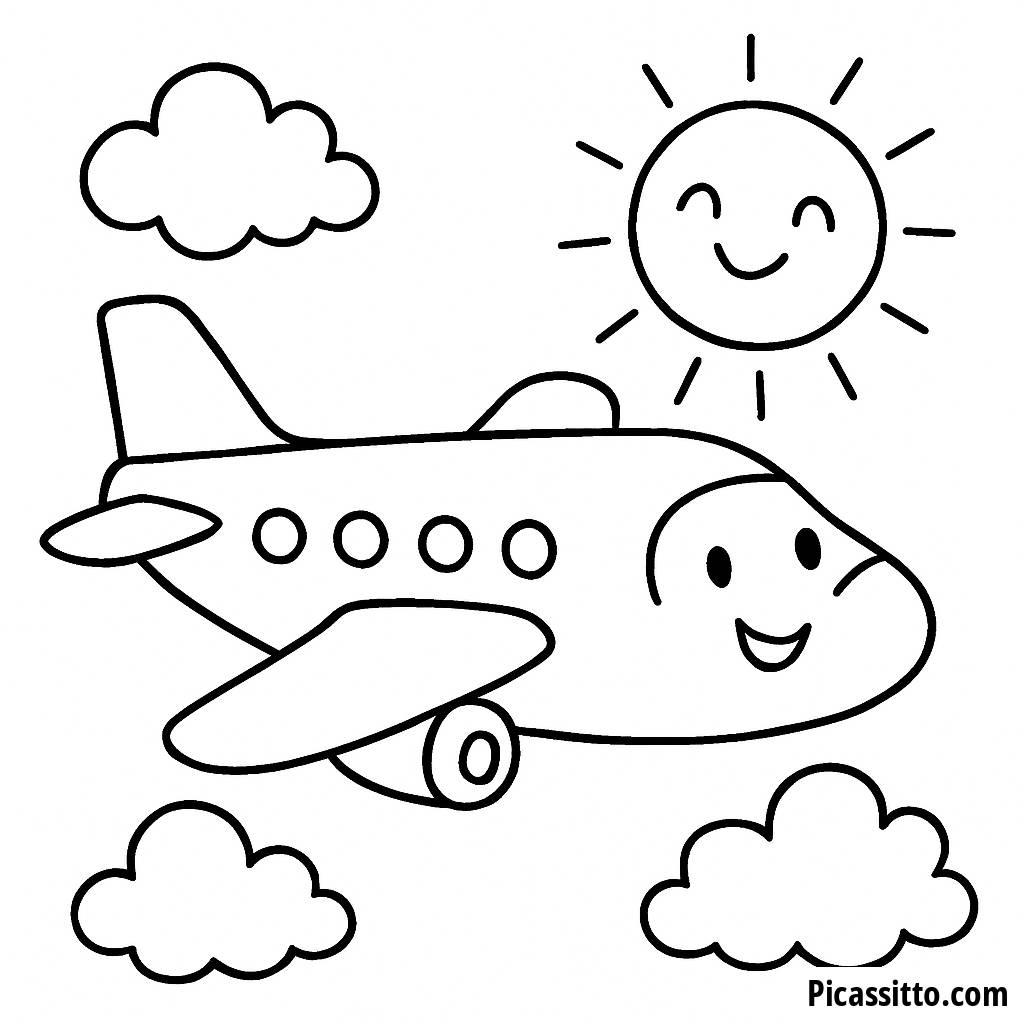 Page à Colorier d'un Avion Joyeux