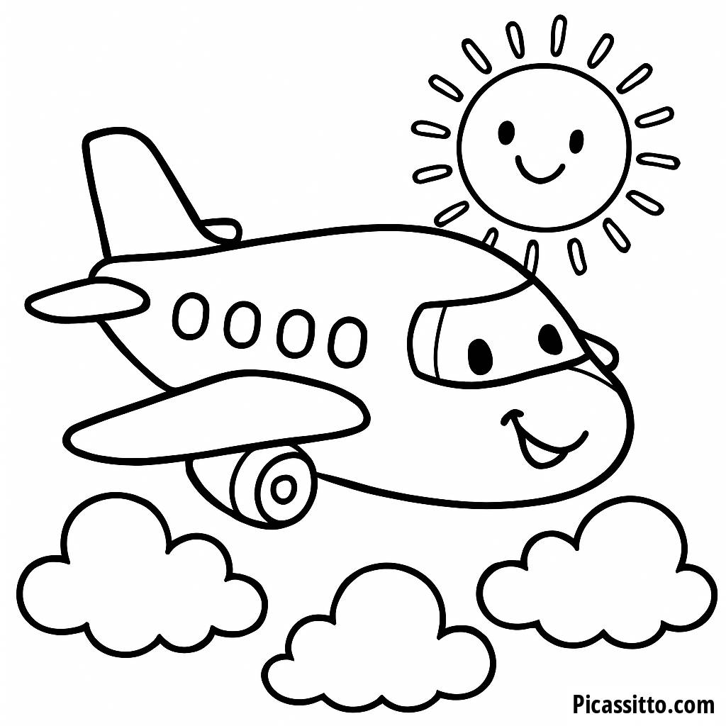 Pagina da Colorare di un Aereo Allegro
