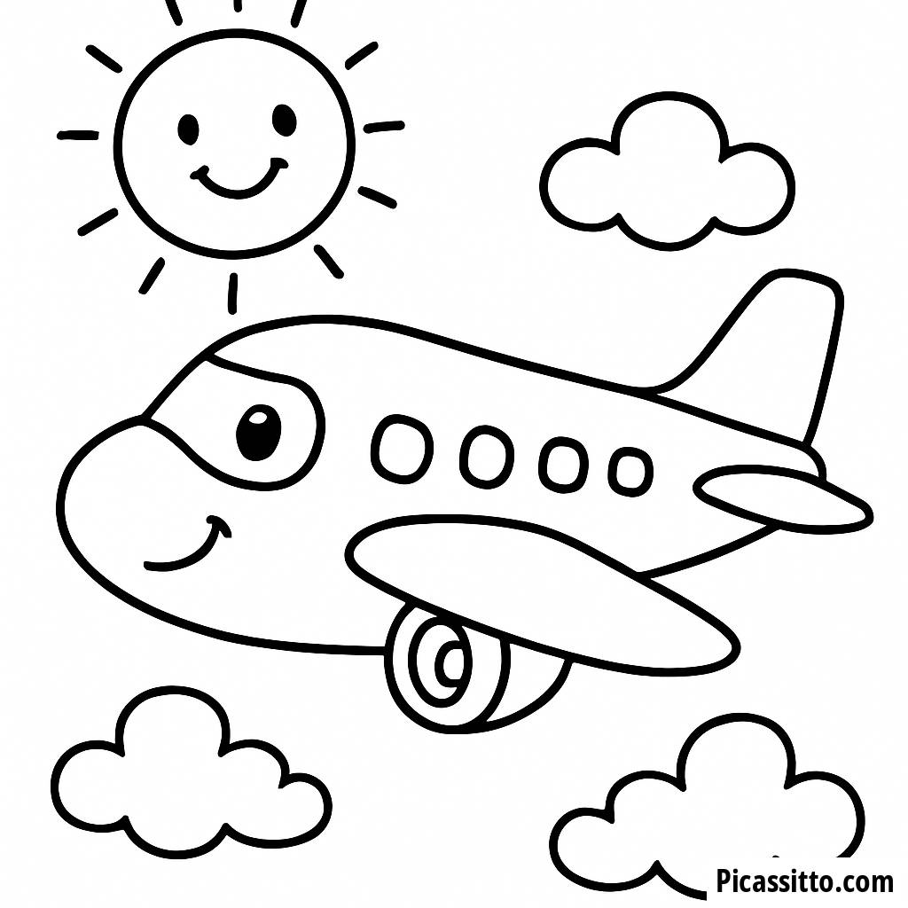Página de Colorir Avião Alegre
