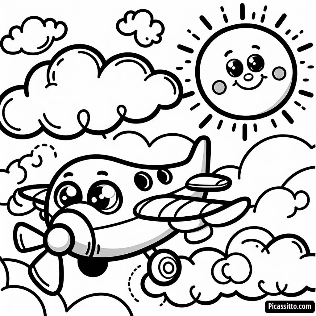 Pagina da Colorare di un Aereo Allegro
