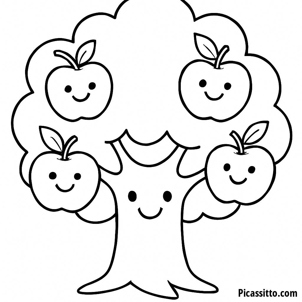 Página para Colorear de un Alegre Manzano