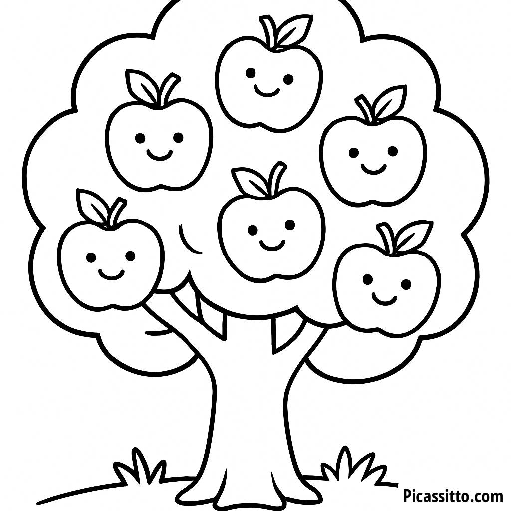 Cheerful Apple Tree Coloring Page