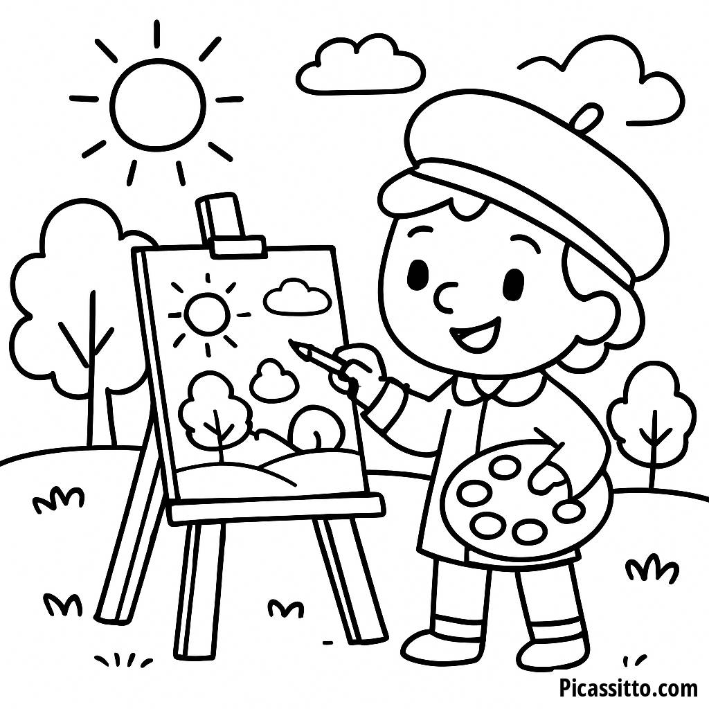 Página para Colorear de un Artista Alegre