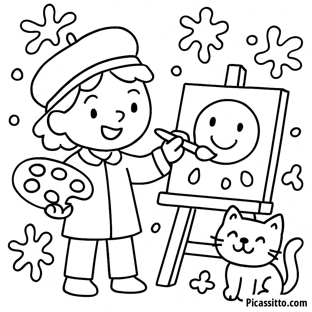 Cheerful Artist Coloring Page